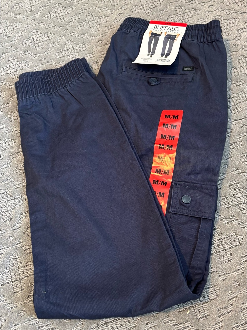 Buffalo David Bitton Men's Navy Elastic Waist Cargo Pants